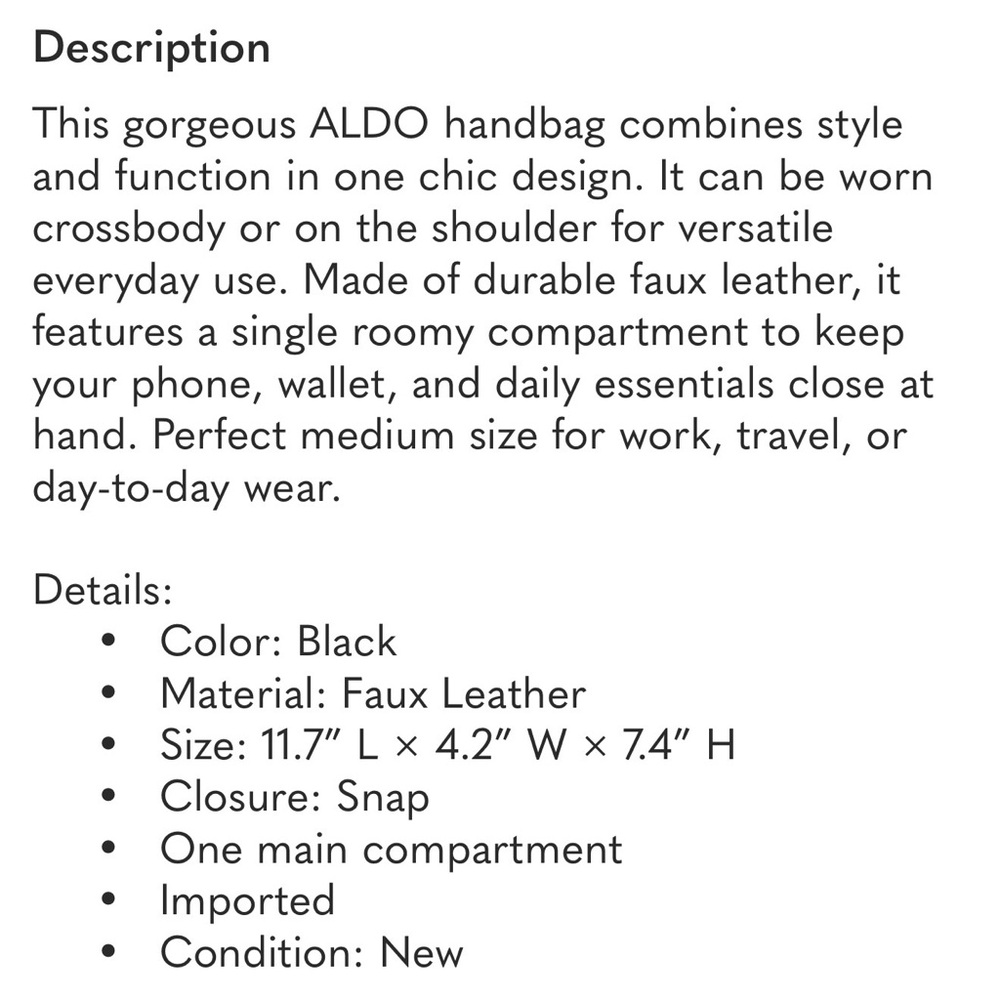ALDO Black Quilted Chevron Crossbody Bag Matte Black Chain Strap - Picture 13 of 15